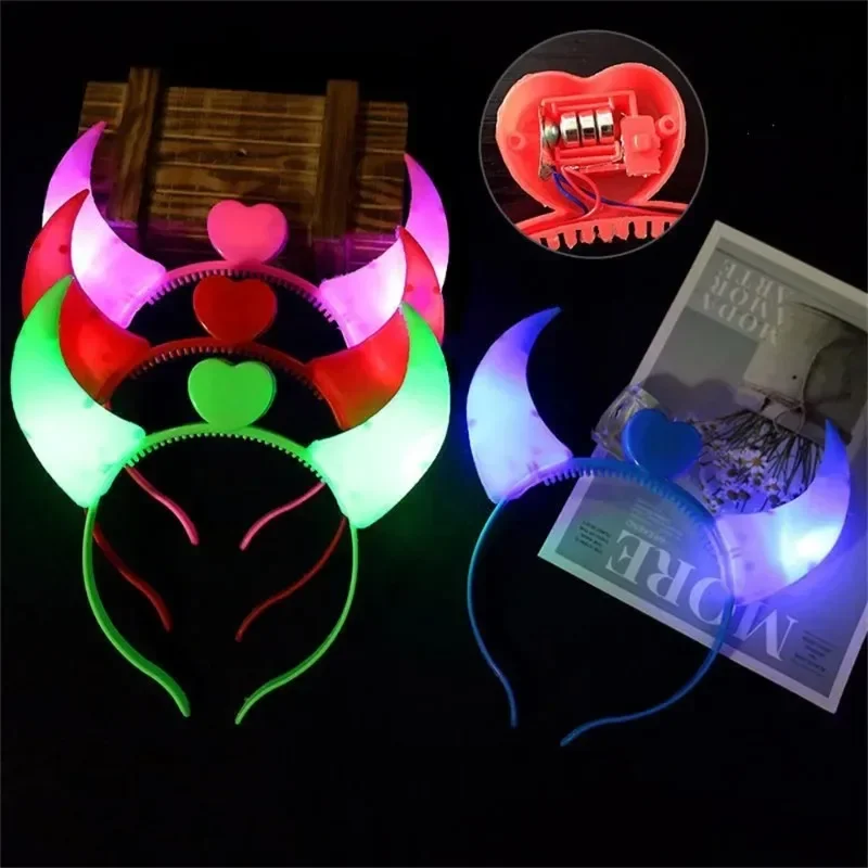 5pcs LED Devil Horn Light Up Headband Flashing Horn Hair Hoops Children Adult Halloween Christmas New Year Party Decor Headwear