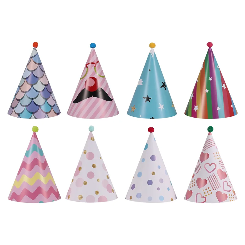 ABWR-8 шт., бумажные золотые фольги, конусные шляпы для вечеринки в честь Дня Рождения для взрослых и детей, украшение для вечеринки