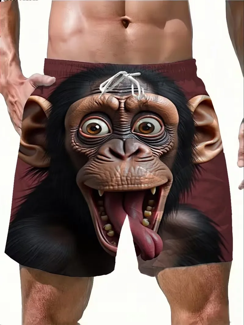 

Novelty 3D Monkey Graphic Beach Shorts Men's Funny Animal Print Casual Wear Elastic Waist Beach Shorts For Surfing & Holiday