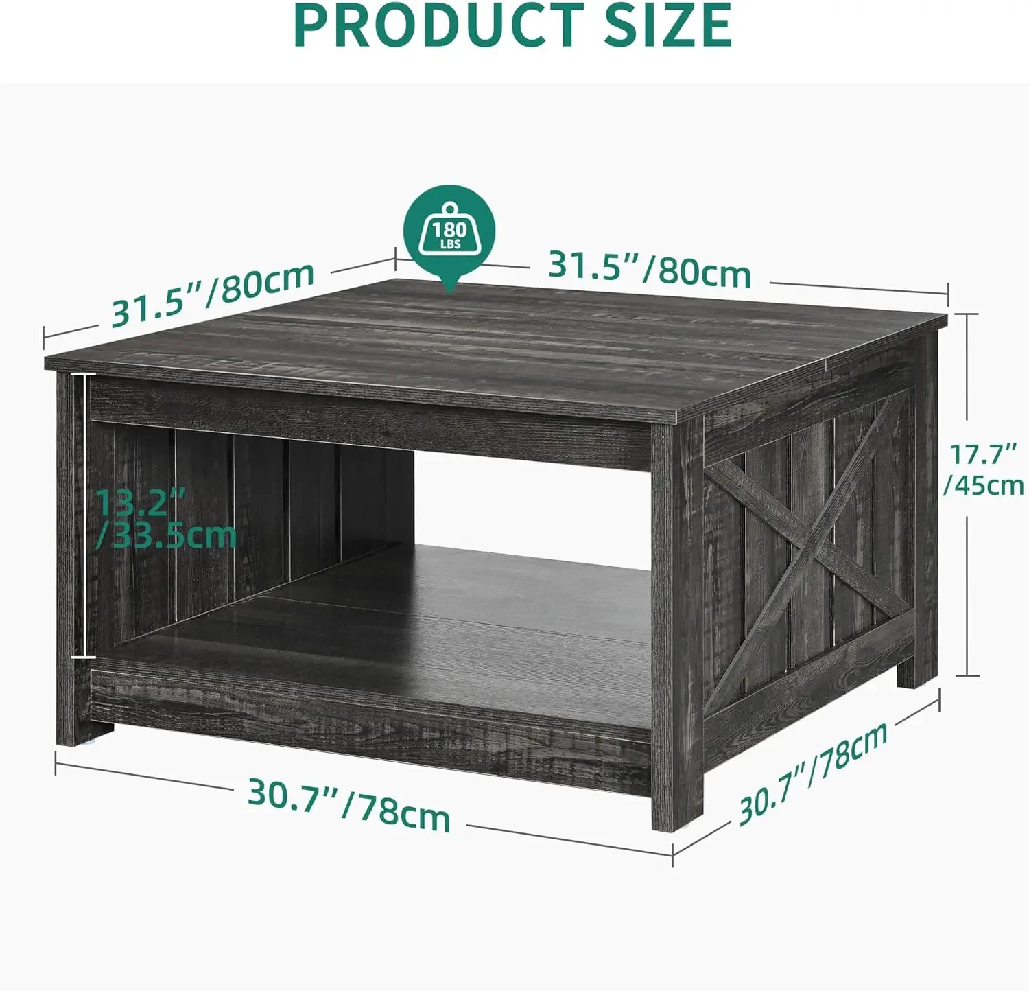 Storage Rustic Wood Cocktail Table Square Coffee Table for Living Meeting Room  Half Open Storage Compartment,Dark Rustic Oak