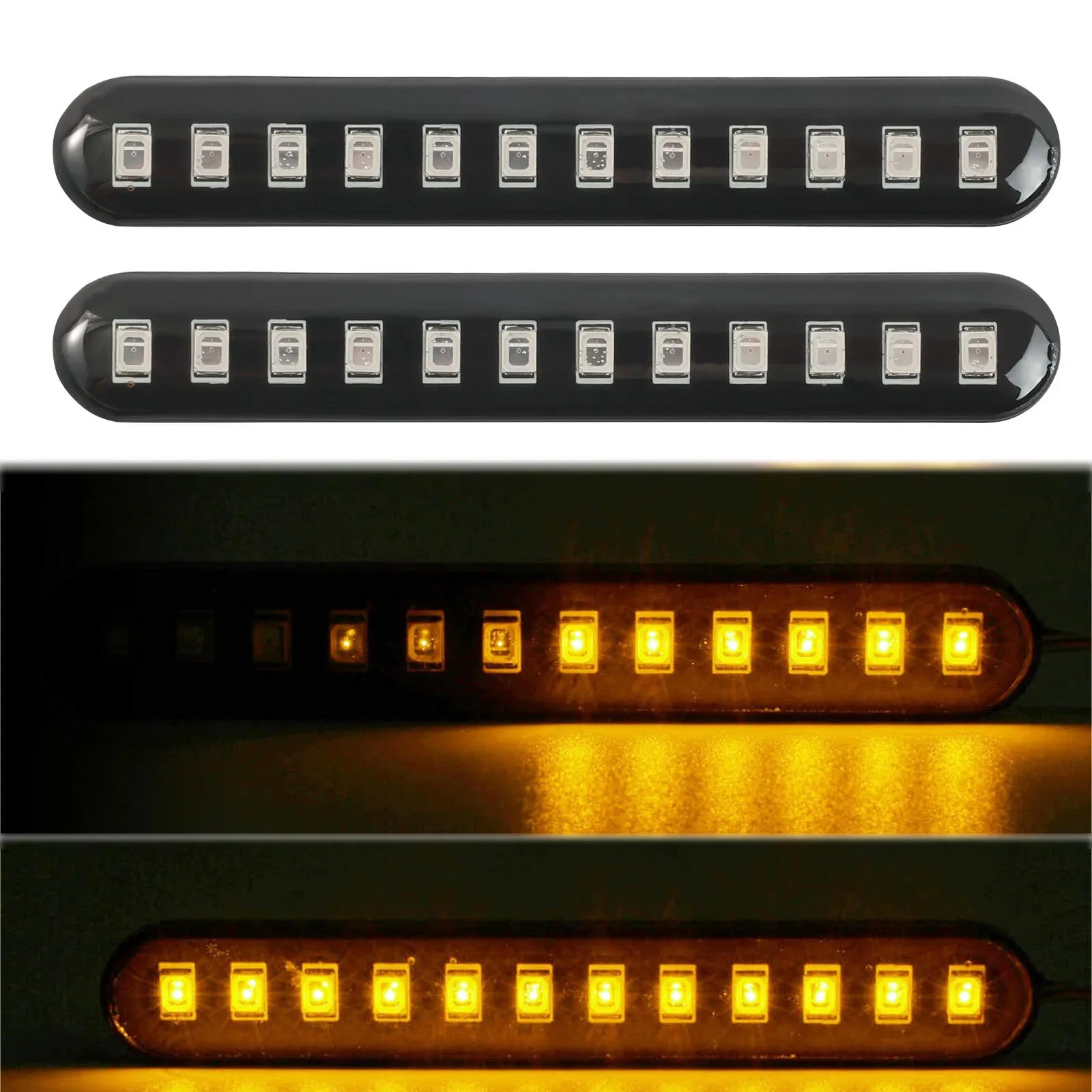 

2pcs Turn Signal Strip 12V 12 LED Motorcycle Flowing Water Tail Brake Lights 3528 SMD License Plate Light Blinker General Light