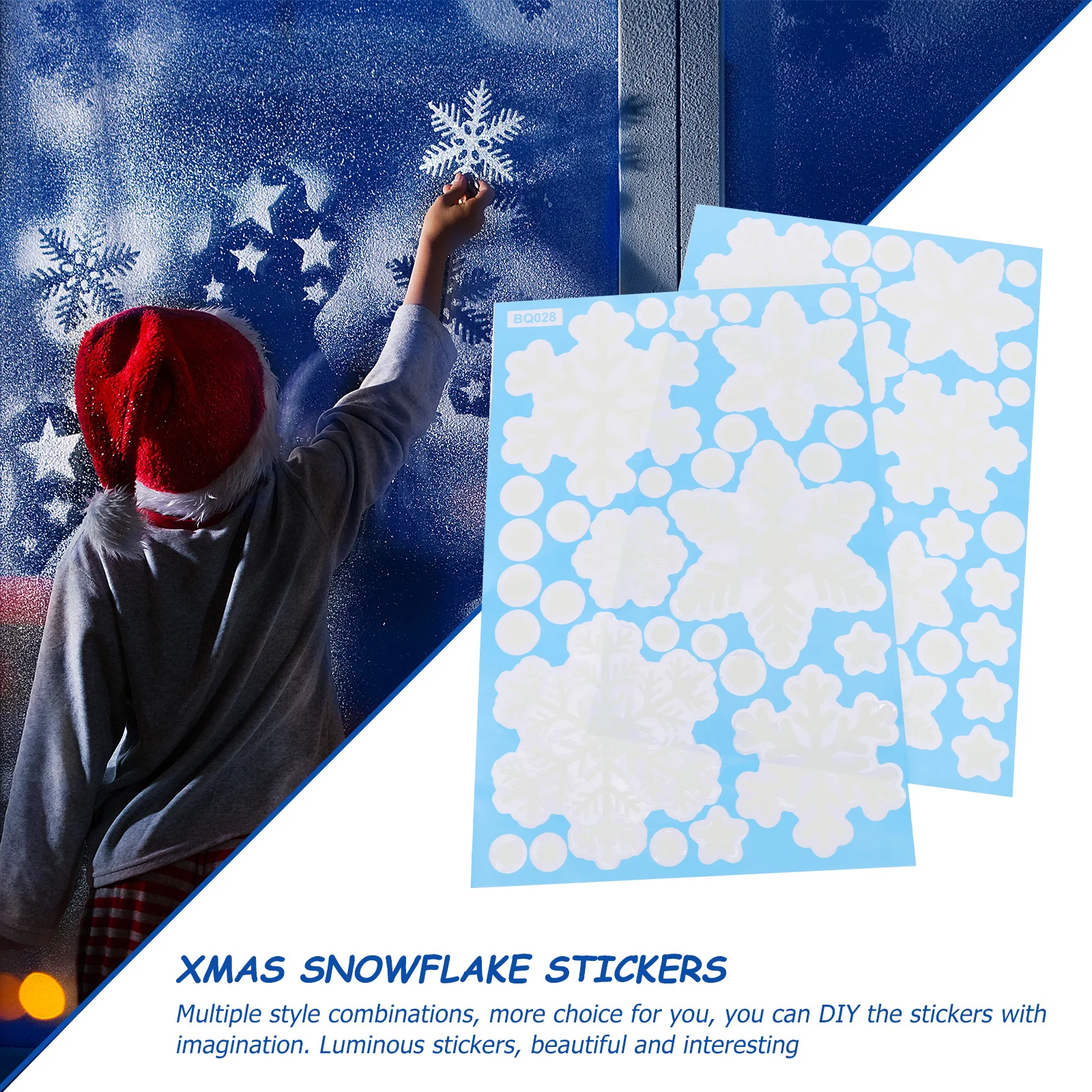 

2pcs Christmas Snowflake Pvc Luminous Stickers Glow-In-The-Dark Decals For Gift Packaging Xmas Party Home Mall Decoration Nail