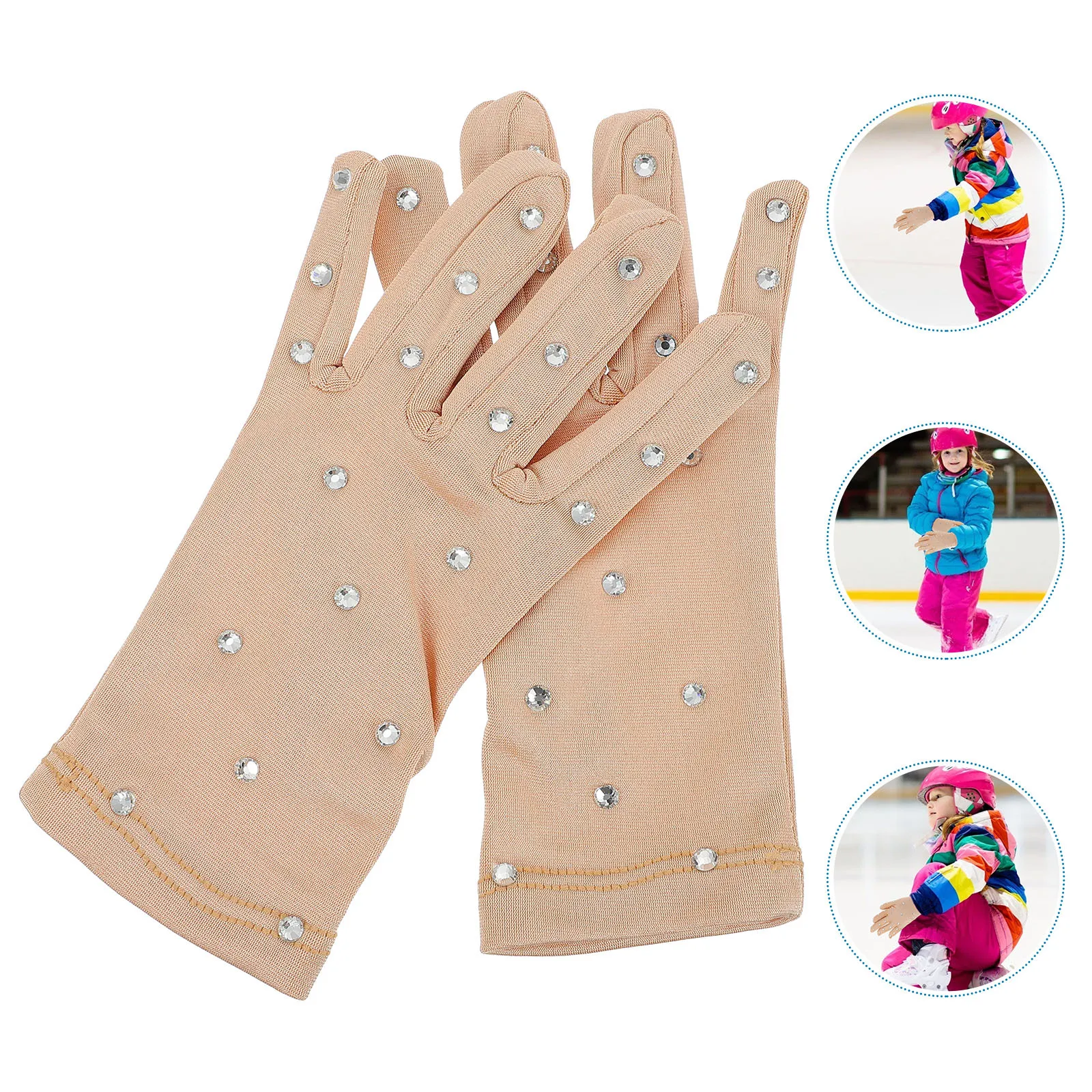 1쌍 피겨 스케이팅 미끄럼 방지 장갑 프리미엄 라인스톤 디자인 열 성능 무대 음악 축제용 미끄럼 방지