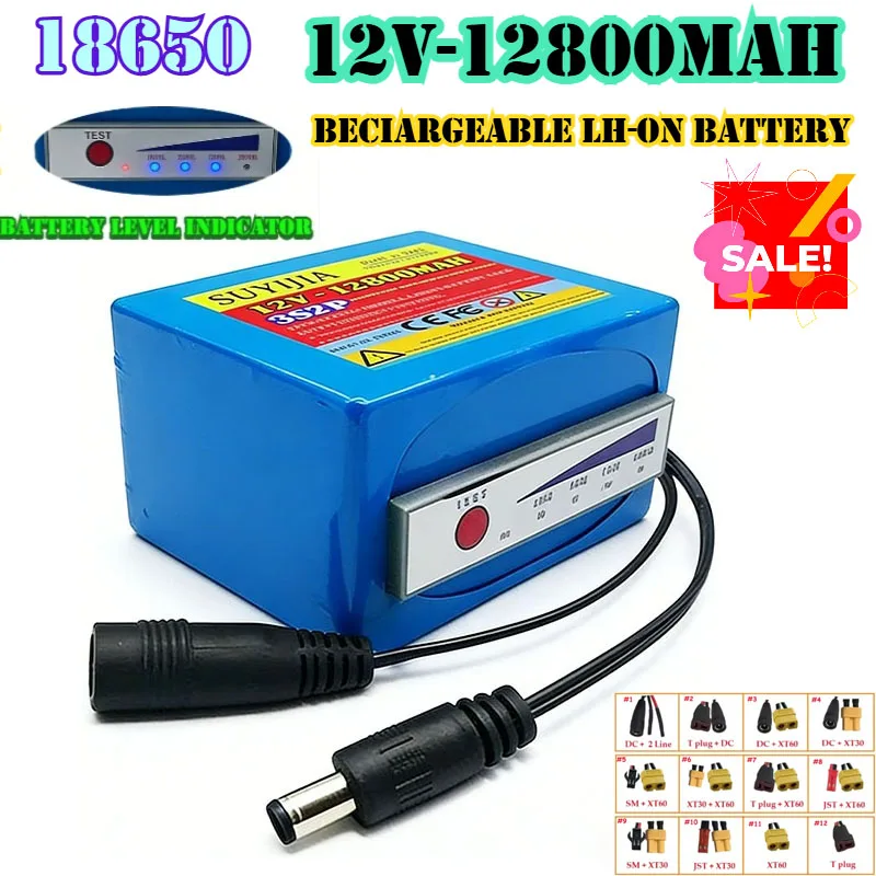 18650 Lithium Battery 3s2p 12v 12800mAh 11.1V/12.6V for Fish Finder Underwater Fishing Camera Portable Indicator Source