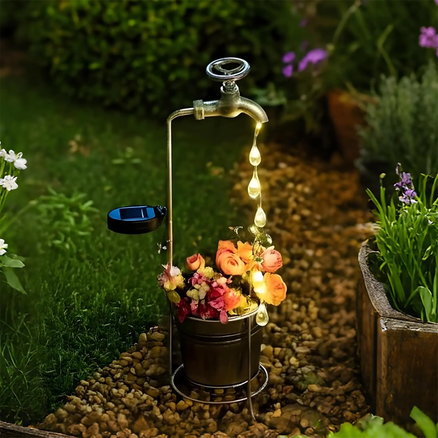 

Solar Water Faucet Lights Outdoor LED Garden Decor for Yard Patio Pathway, Vintage Waterproof Lighting Gift for Women Mom Grandm