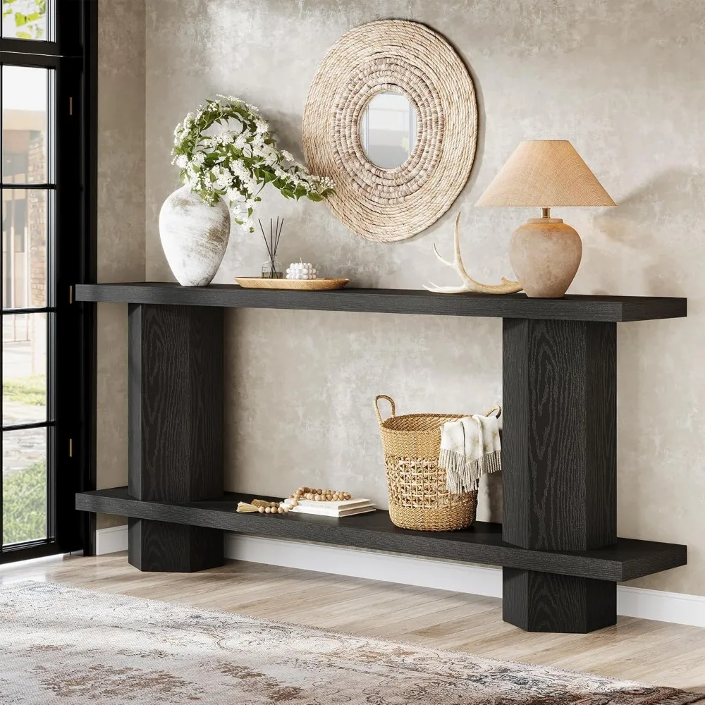

71-Inch Long Console Table for Entryway, Wooden Sofa Table Behind Couch, for Living Room, Hallway, Foyer, Black