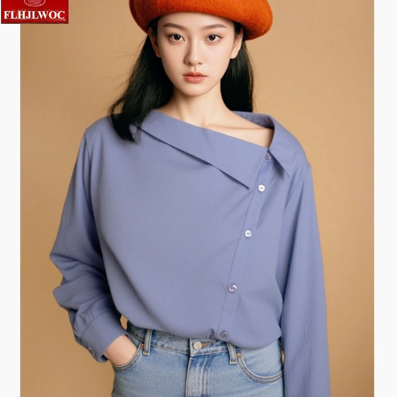 

Cotton Blends Tops Blouses New Woman Cute Sweet Girls Button Basics Shirts Preppy Style Japan Design Chic Korea Skew Collar Top