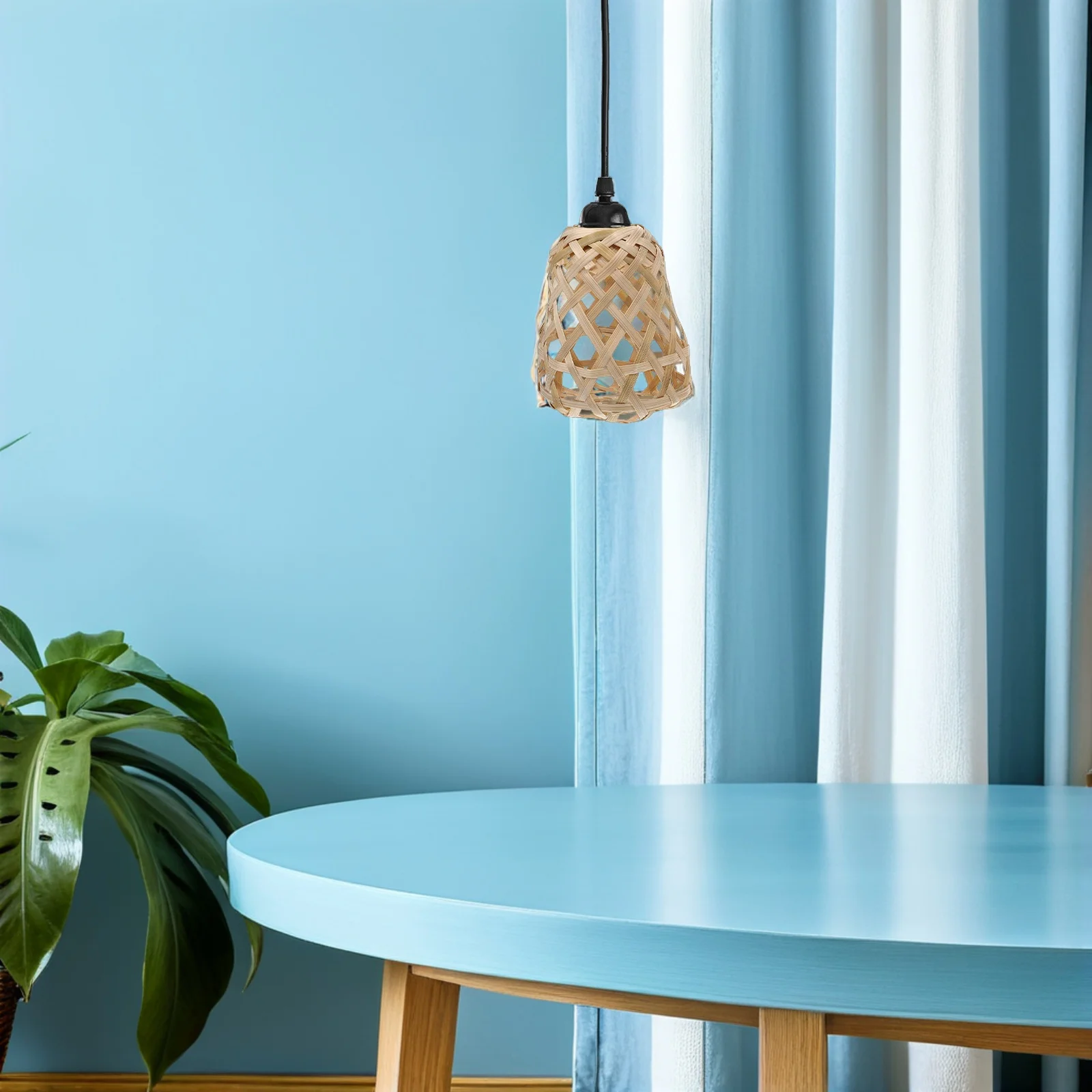 

4pcs Woven Bamboo Lamp Shade Rustic Style Chandelier Cover Pendant Light Decorative Ceiling Replacement Soft Light Durable