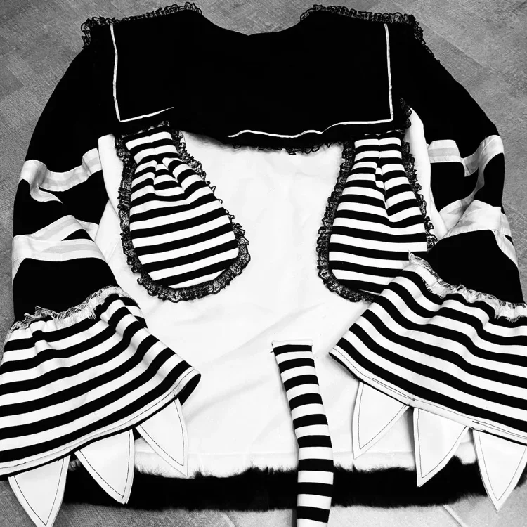 2025 Women Striped Harajuku Gothic Jackets Lace Patchwork Y2k Aesthetic Grunge Coats Hip Hop Kpop Loose Punk Jacket Streetwear