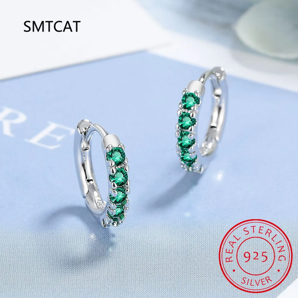 Green Simulated Nano Emerald 925 Sterling Silver Round Hoop Earrings for Women Gemstone Statement Fine Jewelry Huggies Creole