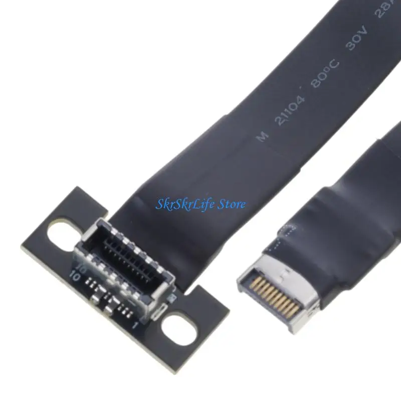 E65E Internal USB 3.2 20Pin Gen 2 Type E Male To Female Adapter Front Panel Extension Flat Ribbon Cable with Screw Hole