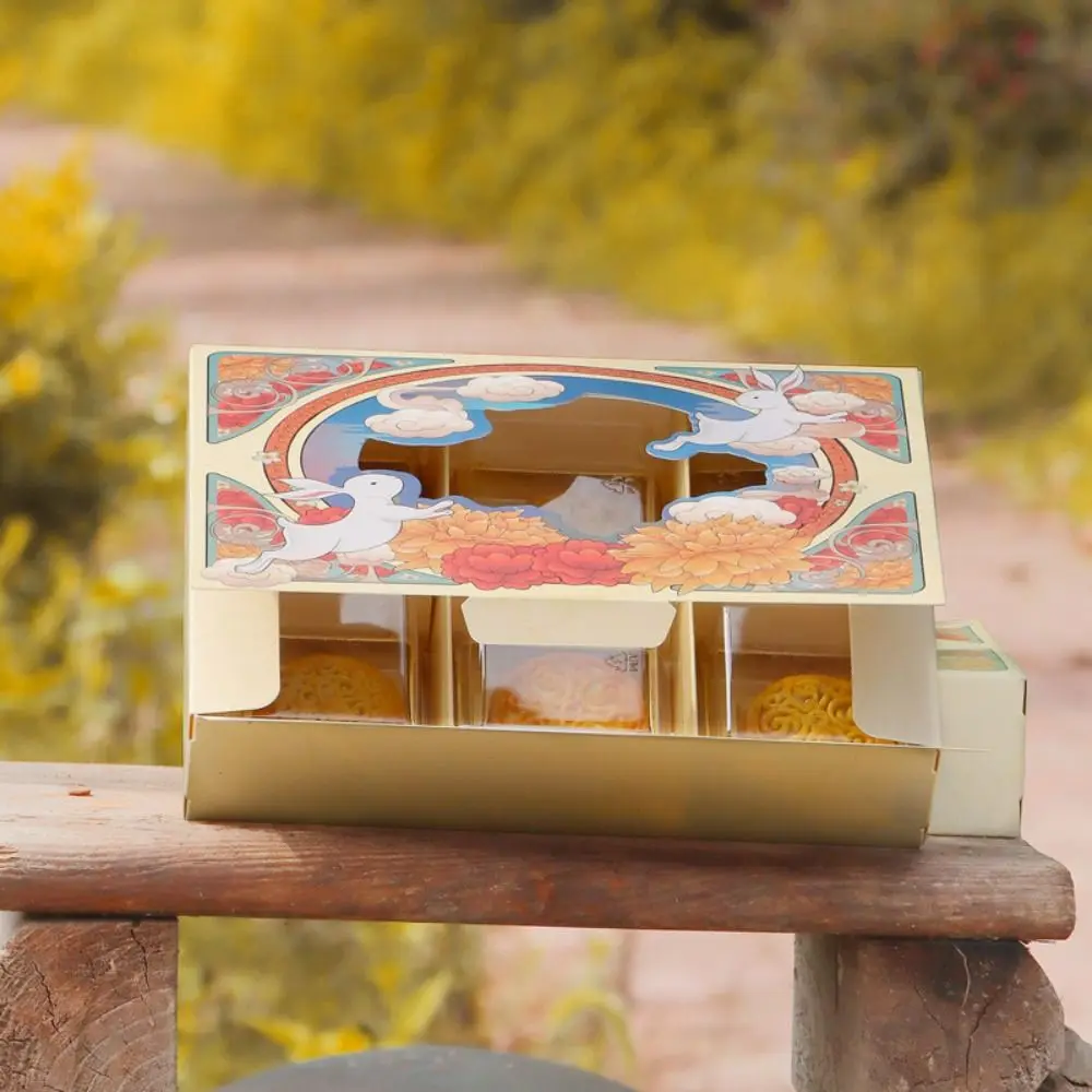 النمط الصيني كعكة القمر التعبئة والتغليف هدية صندوق لطيف اليدوية صفار البيض هش صندوق 6 شبكات مع نافذة منتصف الخريف كعكة القمر صندوق هدايا #4