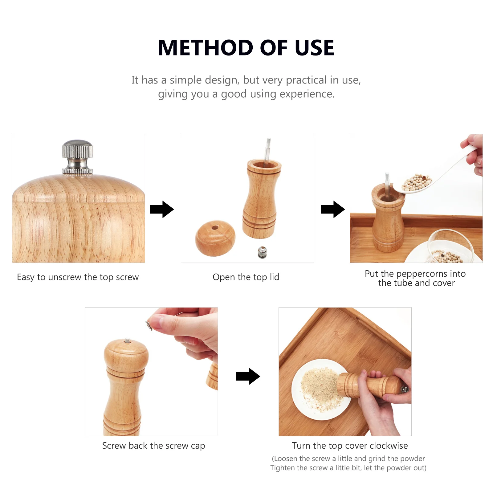 

2 pcs Pepper Wooden Kitchen Seasoning Tool For Grinding Spices Salt Household Use For Pepper