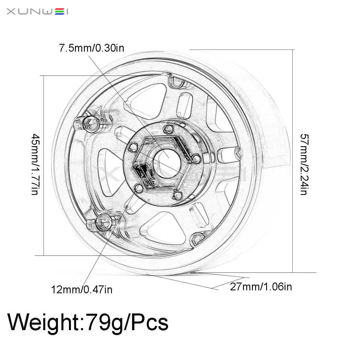 Aluminum 5 Spokes 1.9 inch Beadlock Wheel Rim for RC Off Road Crawler Car Truck Buggy SCX10 TRX4 Redcat