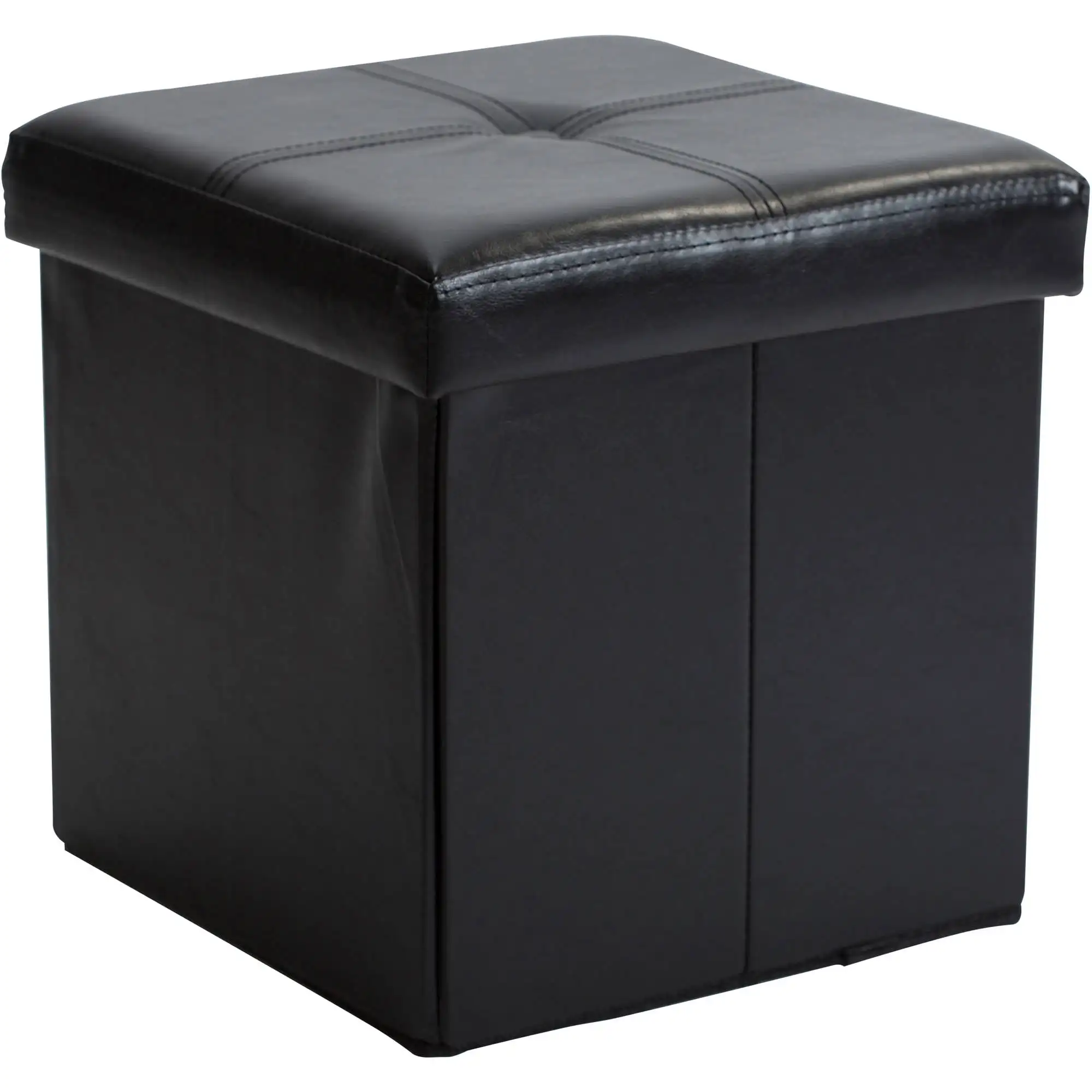 

NEW Faux Leather Folding Storage Ottoman Cube in Black USA