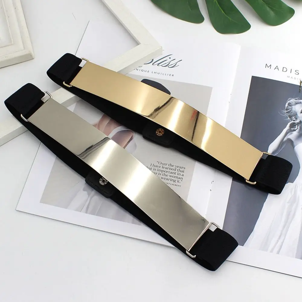 

Silver Adjustable Waistband All-match Mirror Waist Corset Belts Elastic Cummerbunds Metal Elastic Belt Women Waist Belt