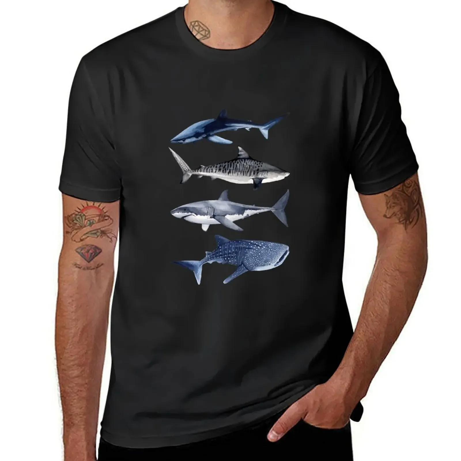 

SHARKS IV-blue, tiger, white and whale sharks T-Shirt baggy shirts sweat mens plain t shirts