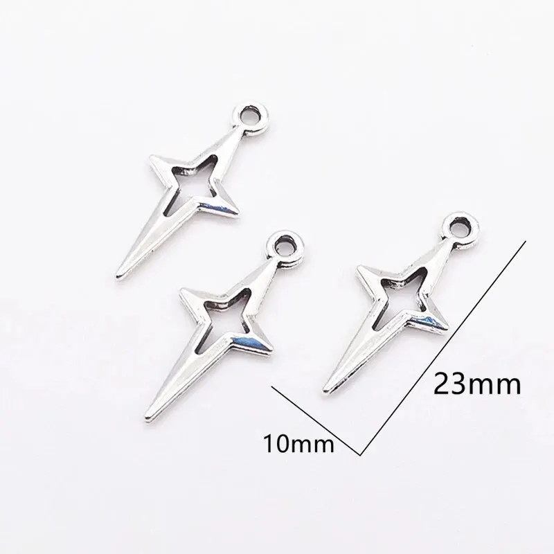 40pcs 23x10mm Antique Silver Color Openwork Star Charms For Jewelry Making