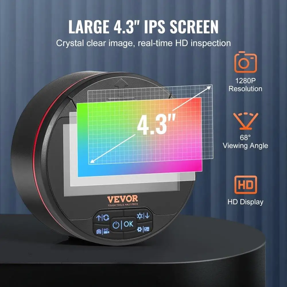 Câmera Endoscópio Triplo Lente, Boroscópio, 4,3 "Tela IPS, 8 Mais 2 Luzes