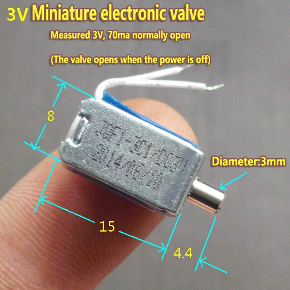 صمام الملف اللولبي صغير N/O صمام تنفيس مفتوح عادة تيار مستمر 3 فولت 70ma مايكرو غاز صغير عادم الهواء صمام الكهرومغناطيسي قطر 3 مللي متر 8*15 مللي متر