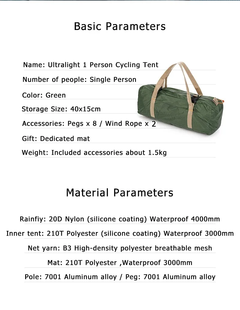 Naturehike 2026 Neues Campingzelt Ultraleicht Tragbar Wasserdicht 1-Personen-Nylon-Wanderzelt Fahrrad-Rucksack-Zelte – Detail 12