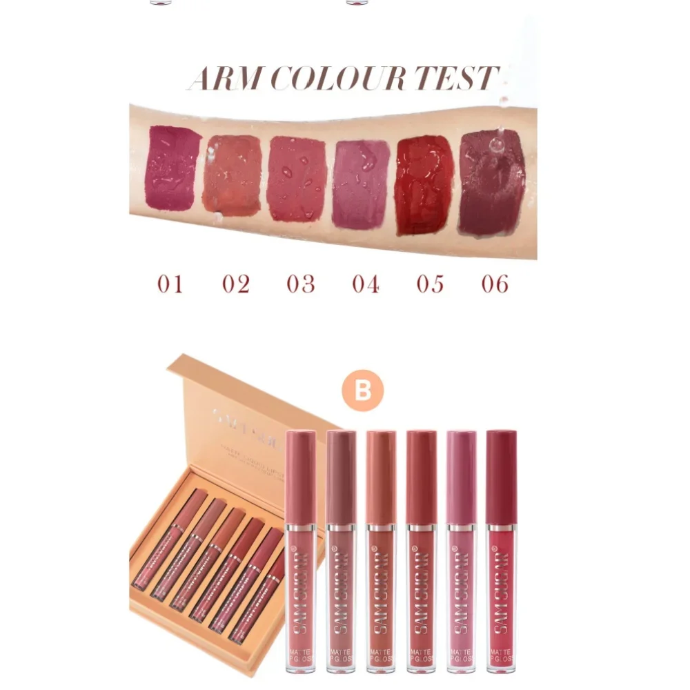 SAM SUGAR 最もセクシーなマット口紅セット長期的な防水液体口紅ノンスティックカップ高着色リップグロス