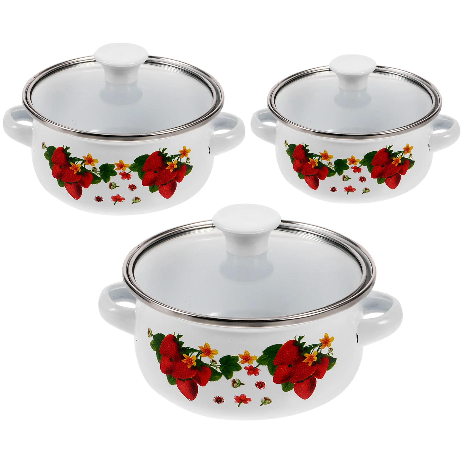 

Enamel Mini Soup Pot Double Ear Oil Instant Noodle Flat Bottom Small Hot Three-piece Set (green Flower) Vintage Cooking Pan
