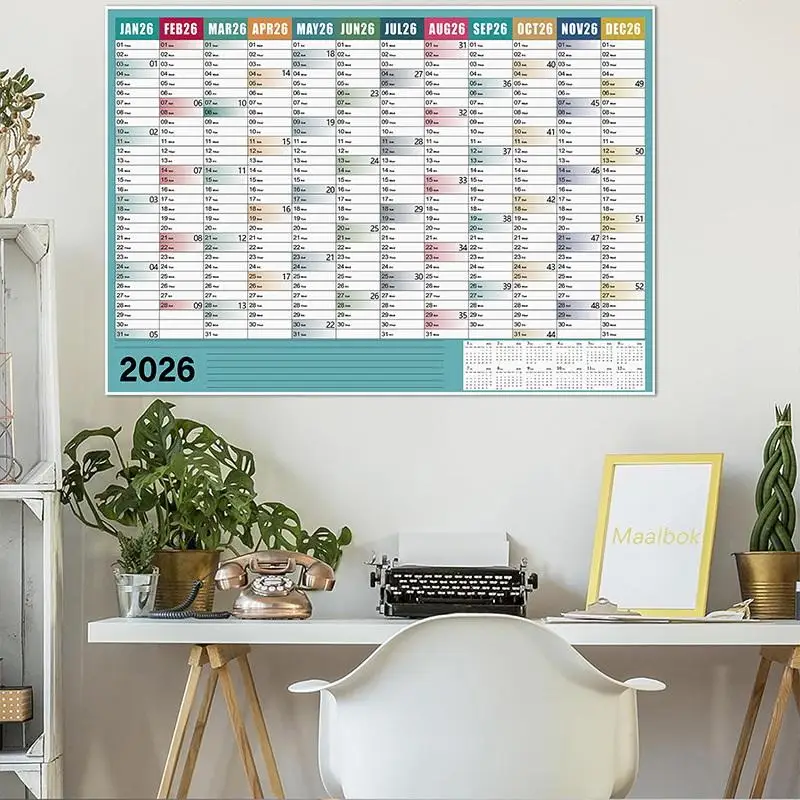 Picture 6: 2026 Yearly Wall Calendar Poster With Stickers Large Planning Schedule Home Office Organization Time Management Tool Schedule