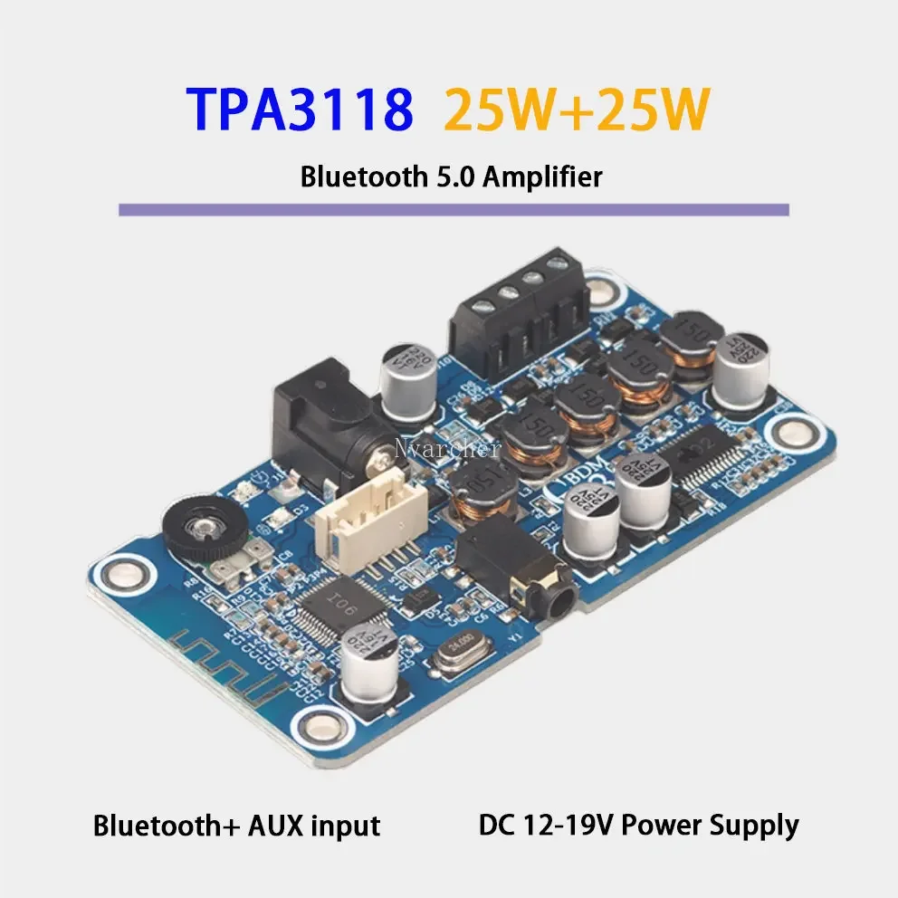 TPA3118 블루투스 5.0 스테레오 오디오 앰프 2x25w 모듈 3.5mm 입력 DC12-19V