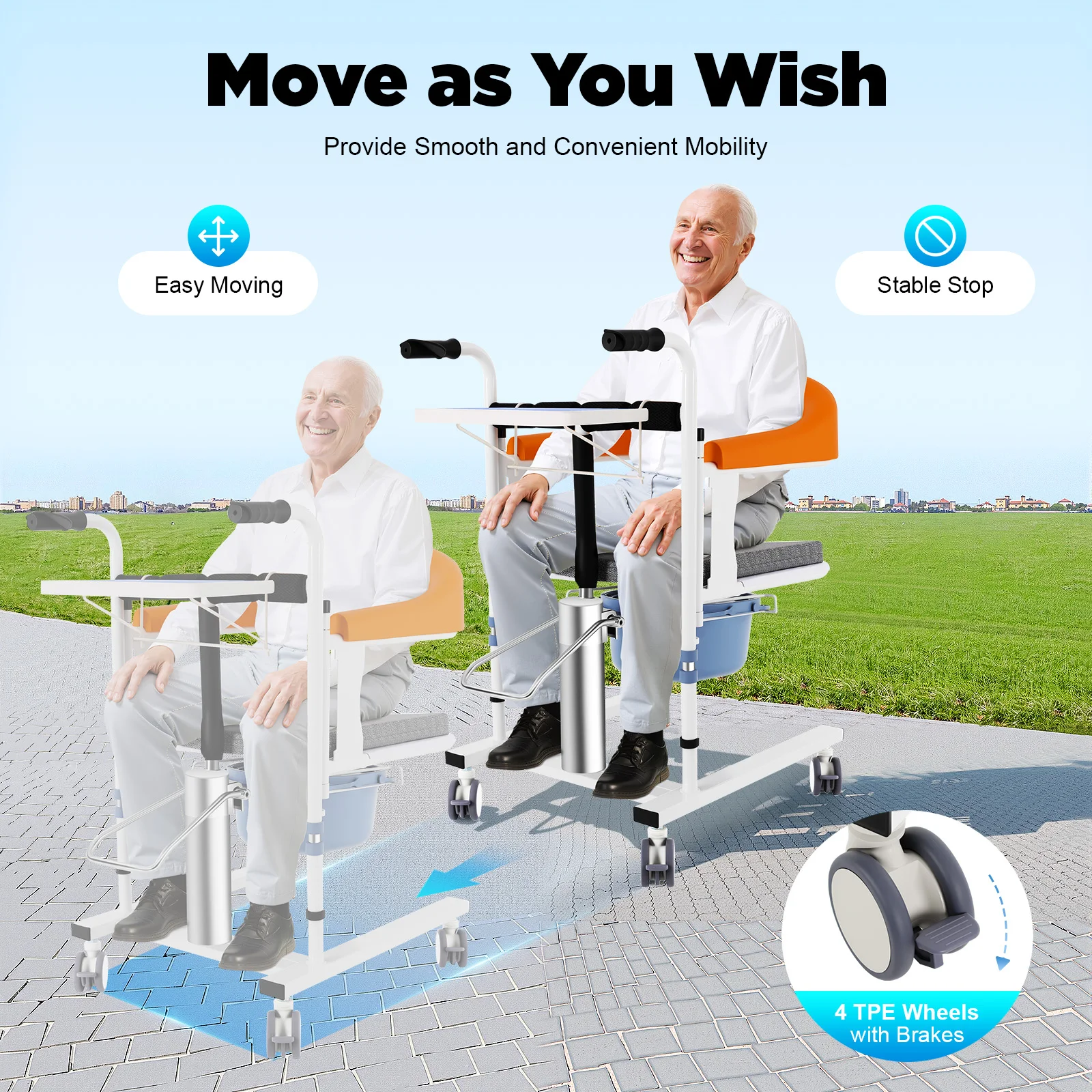 油圧式患者リフト車椅子、患者リフト移乗用椅子、移乗介護用椅子、高齢者向けABSバケット付き