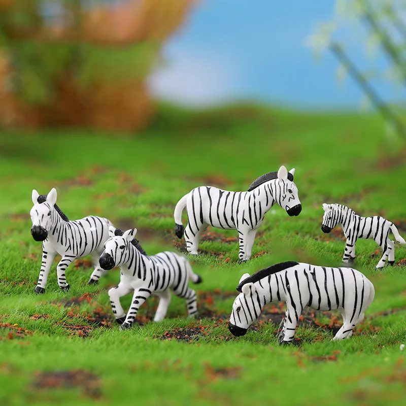 6 teile/sätze Simulation Zebra Familie PVC Fee Garten Miniaturen Figuren Tier Mini Figuren Landschaft Bauernhof Dekoration Kinder Geschenk