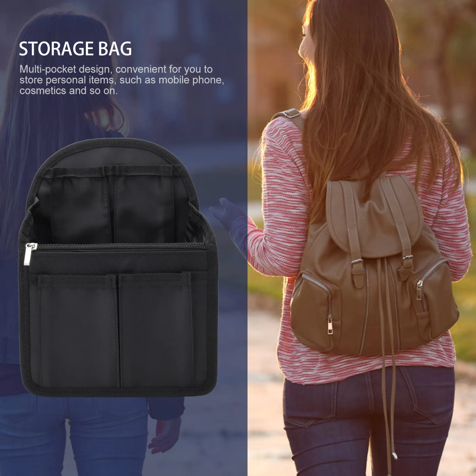 

Multi Pocket Organizer Sleeve Thickened Nylon Storage Container Portable Foldable Inner Bag for Travel Compatible with for Women