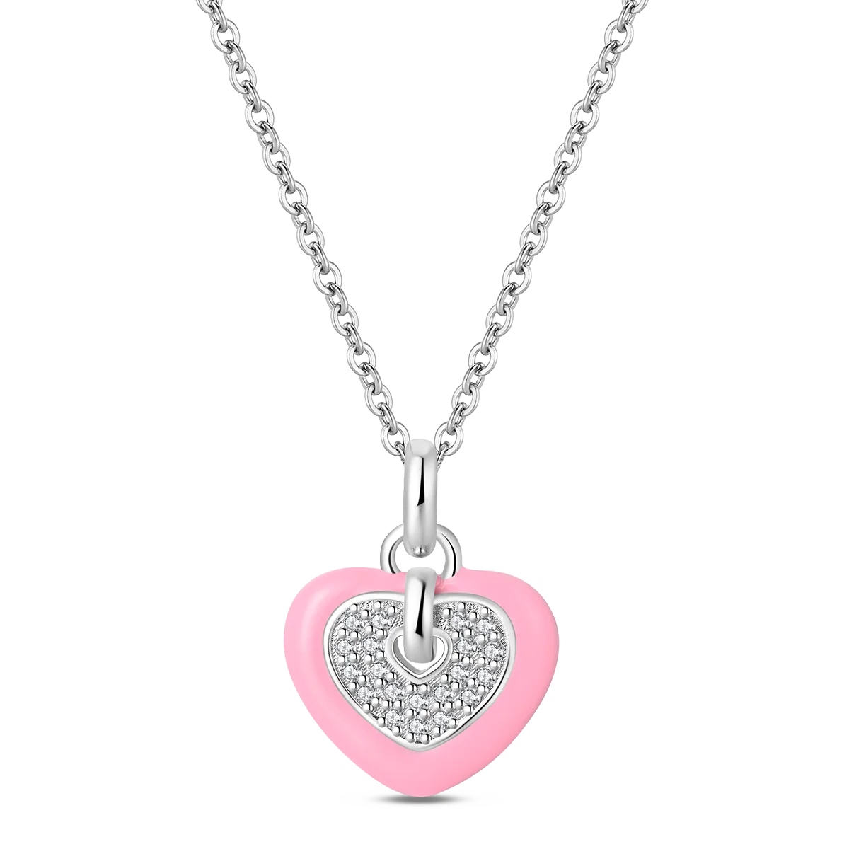 

Girlish Pink Heart Necklace Original 925 Silver Woman's Necklace Jewelry Anniversary Valentine Gift Sweet Design Romantic Style
