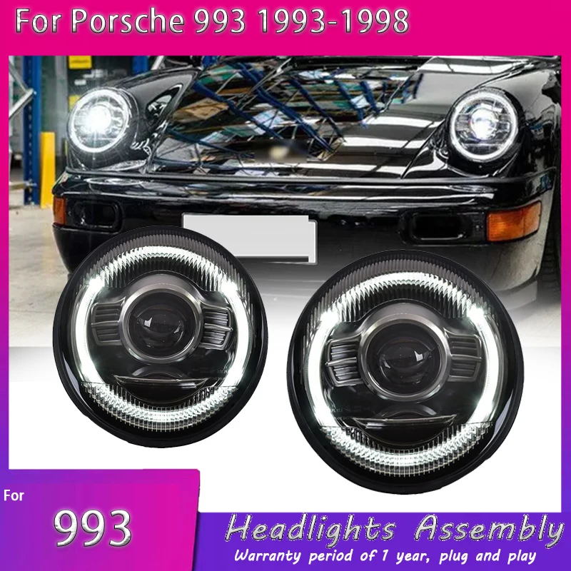 

Светодиодные фары для Porsche 911 1993-1998 гг., новые автоматические фары в сборе 993 модифицированные светодиодные DRL с двойными линзами, аксессуары для фар