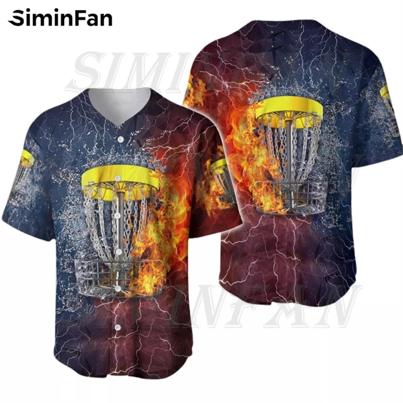 

DISC GOLF ICE&FIRE 3D Print Mens Collarless Baseball Shirts Luxury Camisa Holiday Stylish Summer Beach Tshirt Women Short Sleeve