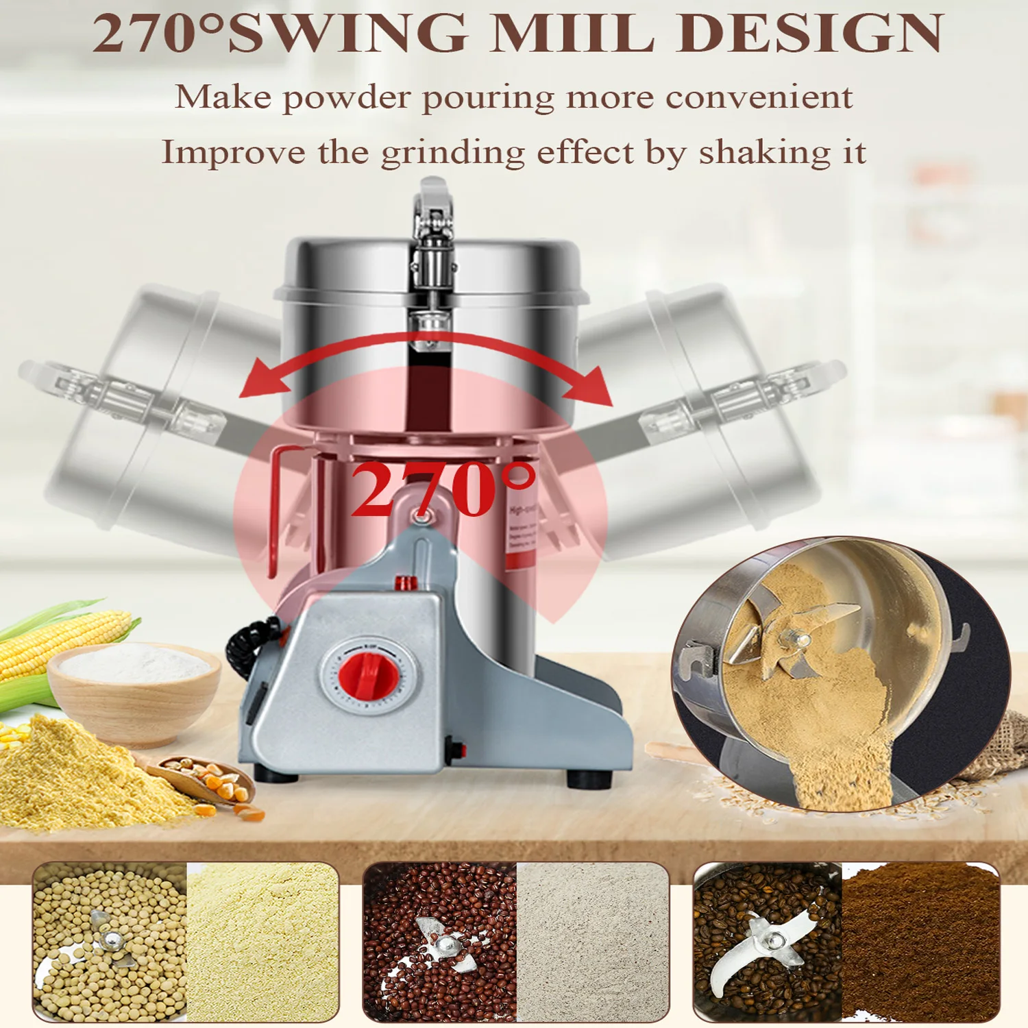 Parts Free Big Capacity 750G/1000G/2500G Herb Grinder Coffee Machine Grain Spices Mill Medicine Wheat Mixer Dry Food Grinder