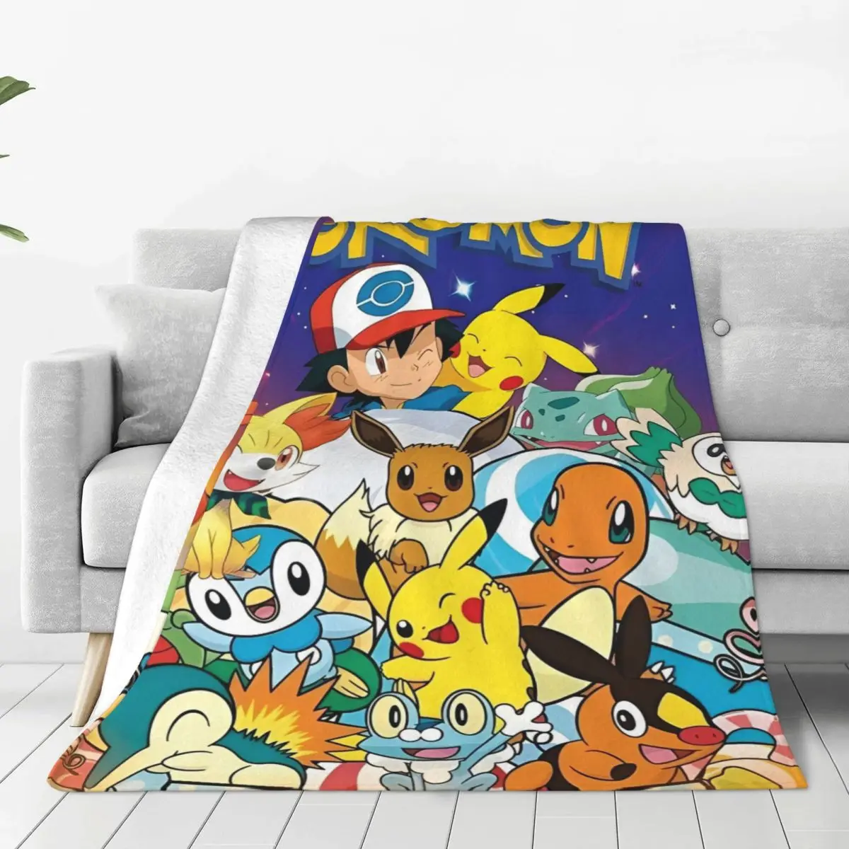 

Cute Pokemoned Flannel Throw Blankets Anime Cartoon Blankets for Home Travel Super Warm Bedding Throws