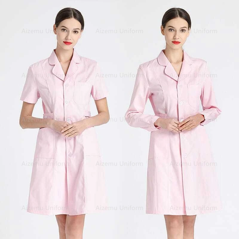 White Nursing Scrubs Jacket Scrub Uniforms Women Round Collar Scrub Lab Uniform Dress doctor scrubs Robe SPA Beautician Uniform
