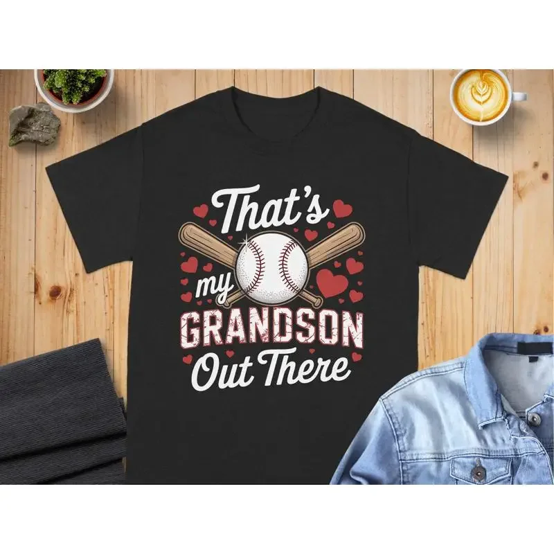 That'S My Grandson Out There T Shirt Baseball Proud Grandpa Grandma Heart Design Sports Family