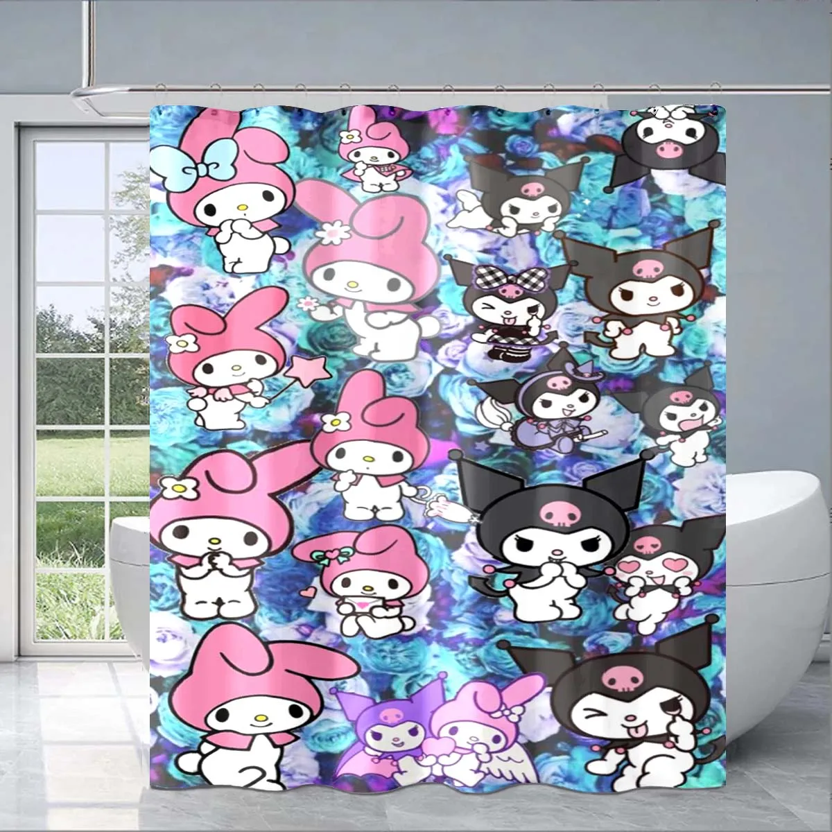 Kuromi Cartoon Shower Curtain Cute 3D Printing Waterproof Bathroom Decoration Curtain Exquisite Family Gifts