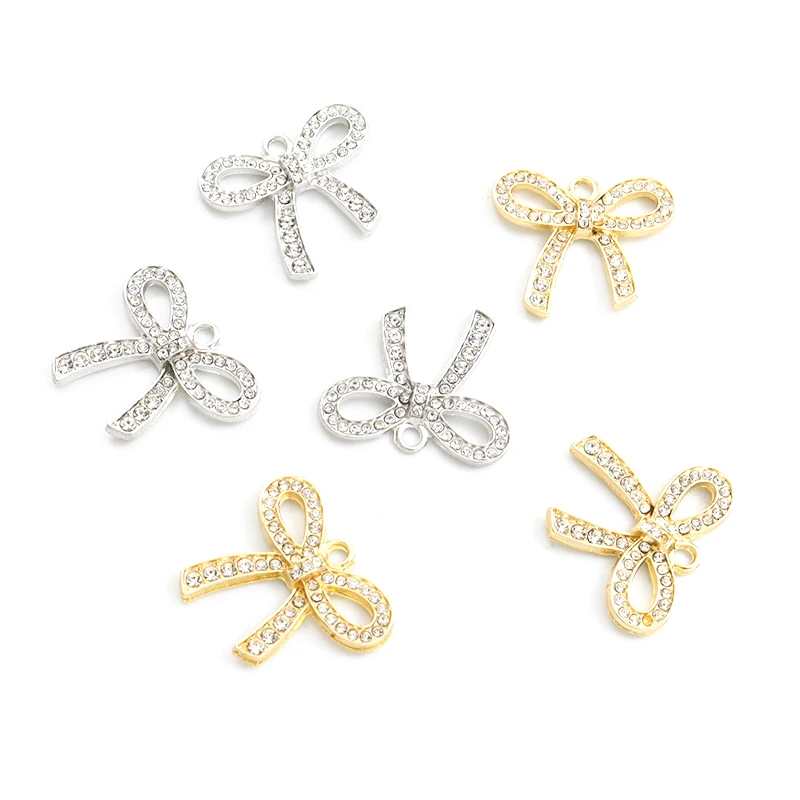 10pcs Trendy Rhinestones Crystals Bowknot Charms 19*22mm Bowtie Alloy Pendants for DIY Necklace Earrings Jewelry Handmade Crafts