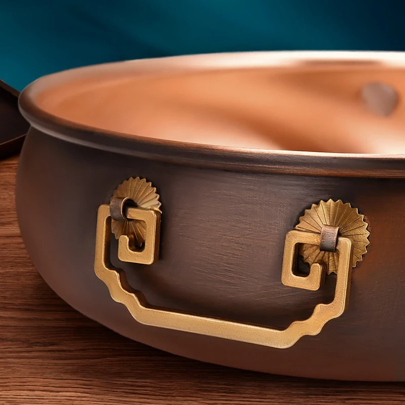 Handcrafted Pure Copper Hot Pot with Two Mandarin Ducks Design Multipurpose Soup And Stock Pot for Uniform Heat Distribution