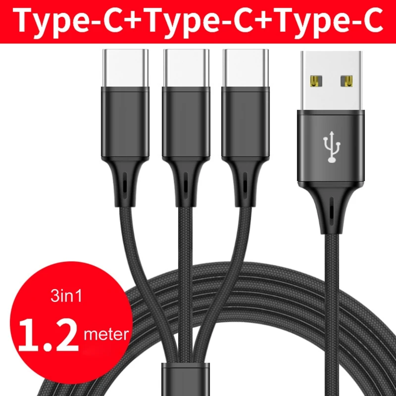 Multi Charging Cable Nylon Braided Universal 3/4/5 in 1 Multiple Ports USB Fast Charger Cord with Type C Connector F19E