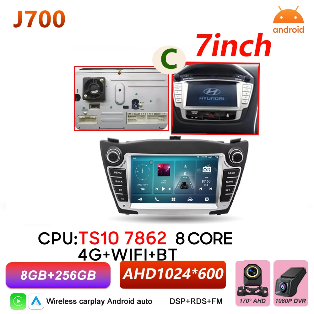 Android Auto autoradio voor Hyundai IX35 Tucson 2 LM 2009 - 2015 Carplay multimediaspeler autoradio BT Wifi 5G touchscreen DSP
