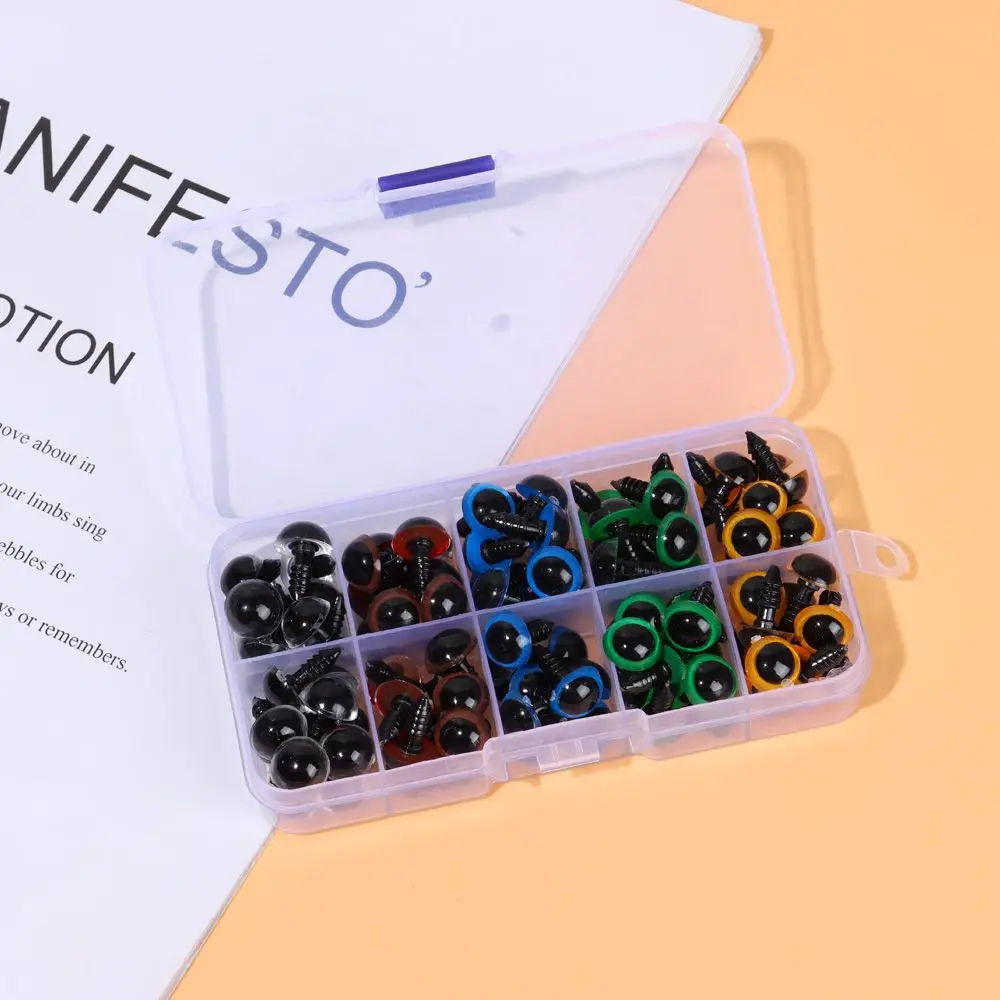 100 SZTUK Pudełko Mieszane Kolory Akcesoria do Szydełkowania Oczy dla Lalek Rękodzieło 8-12mm Bezpieczne Oczy dla Zwierząt