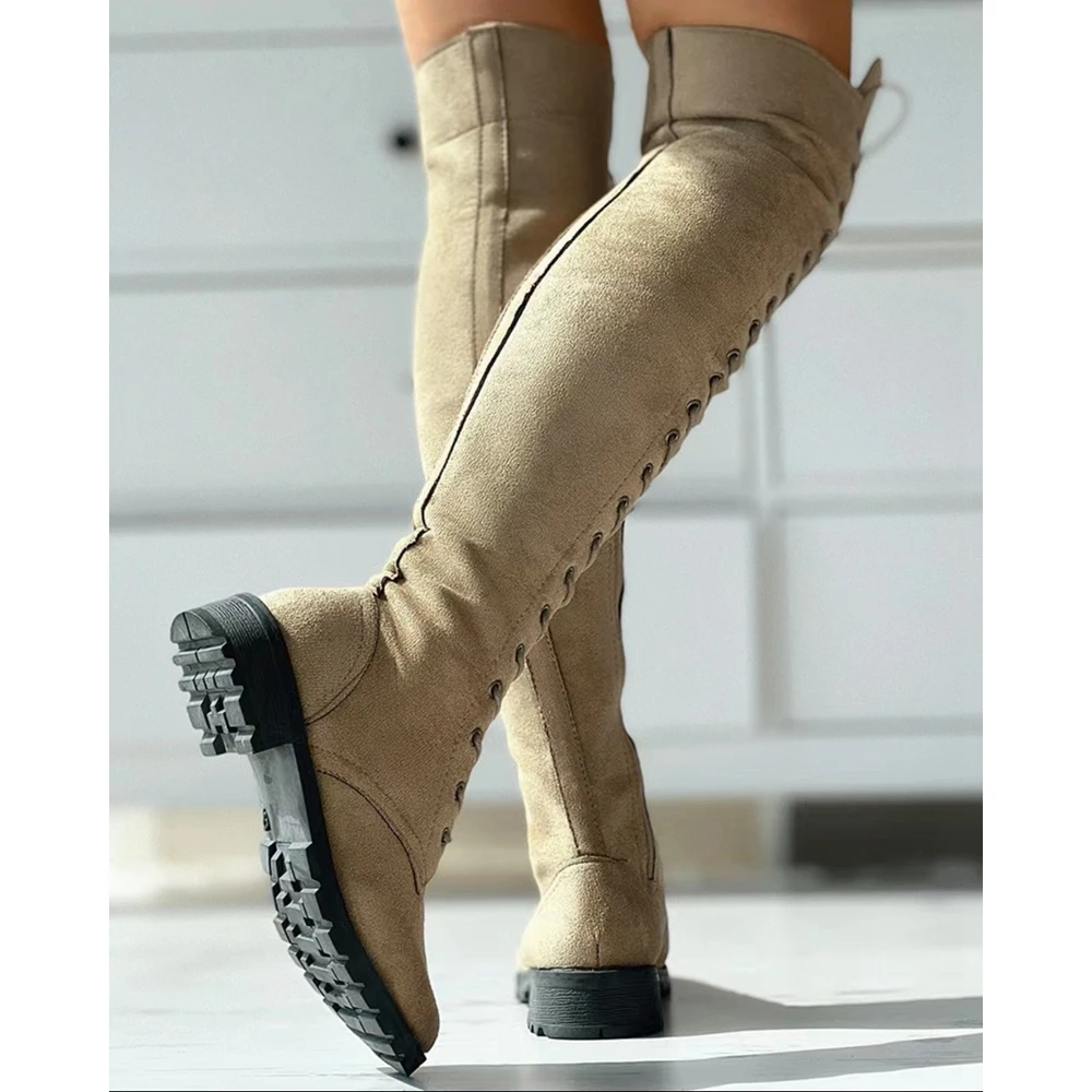 Fashion Women Over-the-Knee Eyelet Lace-up Over The Knee Boots Femme Heels Elegant Boots Party Autumn Winter Shoes