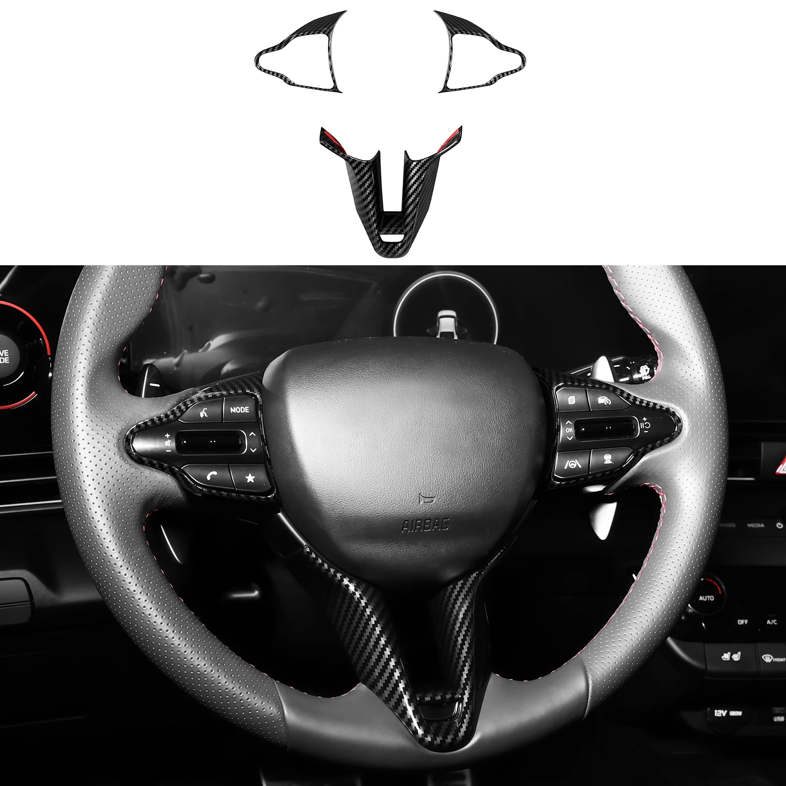 Auto Inner Steering Wheel Button Cover V Style Bottom Chin Trim Panel For Hyundai i20N i30N Kona N/Elantra N/ Veloster N /Line view 5