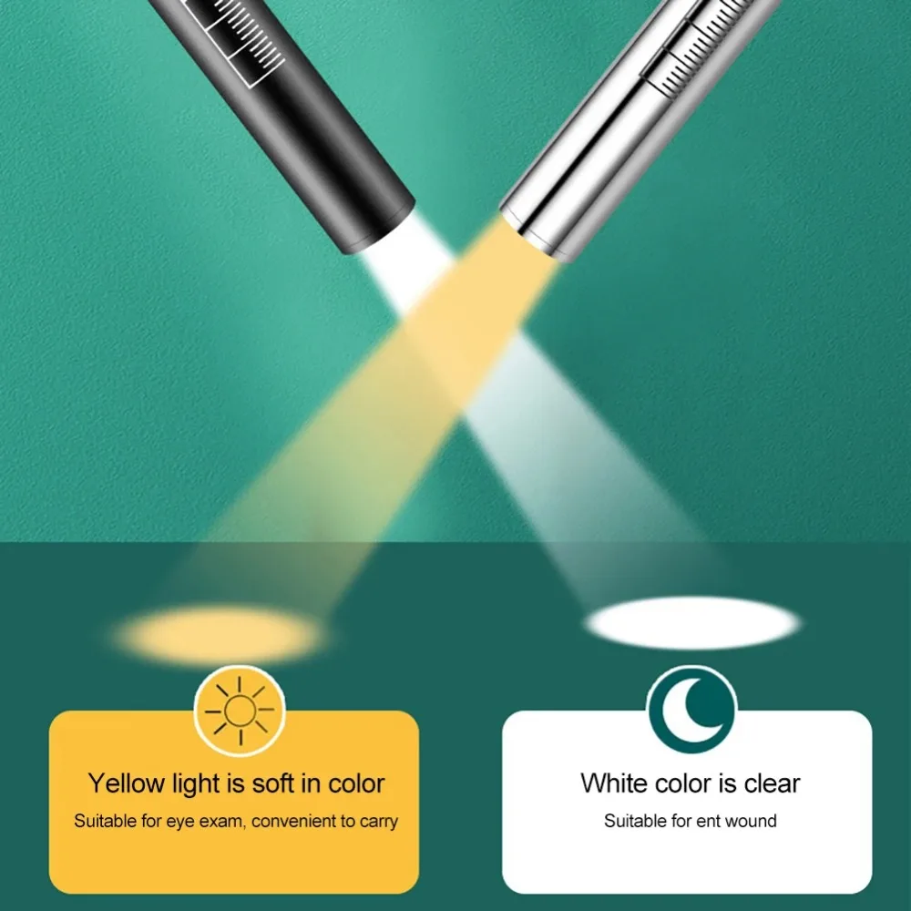 USB Rechargeable Portable Medical Penlight Emergency Flashlight Rechargeable 2 in 1 Pocket LED Pen Lights with Pupil Gauge