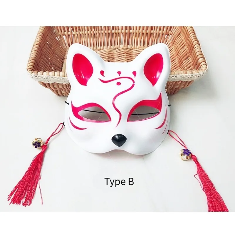 Halbkatzen-Gesichtsmasken für Herren und Damen, handbemalt, japanischer Stil und Stil, Fuchs, Anime, Cosplay, Make-up, Ball, Halloween