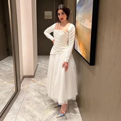 ROSELLA White Square Collar Women Party Dresses A Line Ankle Length Sequins Formal Prom Gown New 2023